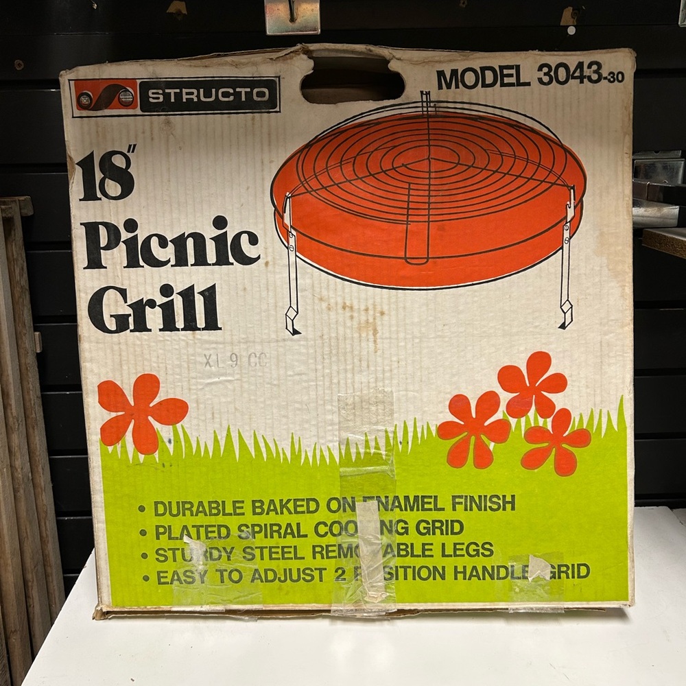 Vintage outdoor grill 1970’s Structo red enamel steel retro camping
